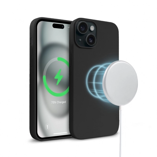 Szilikon tok mágneses iPhone 15-höz - fekete