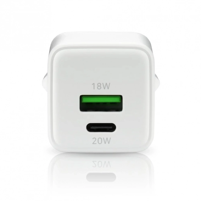 GaN hálózati töltő 1x USB, 1x USB-C 20W QC3.0 fehér