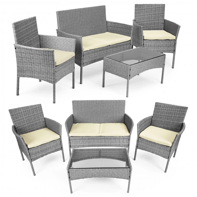 Műrattan kerti bútorszett - pad, asztal, székek szürke MultiGarden