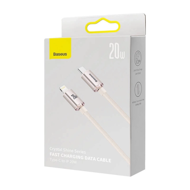 Baseus crystal shine usb-c kábel 20w, 2m (rózsaszín)