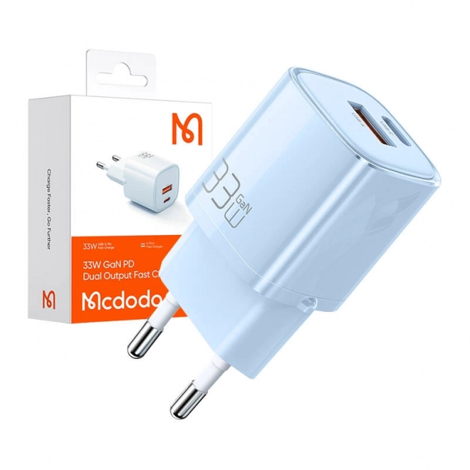 Nagy teljesítményű kék GaN töltő 33W McDodo USB-C és USB-A