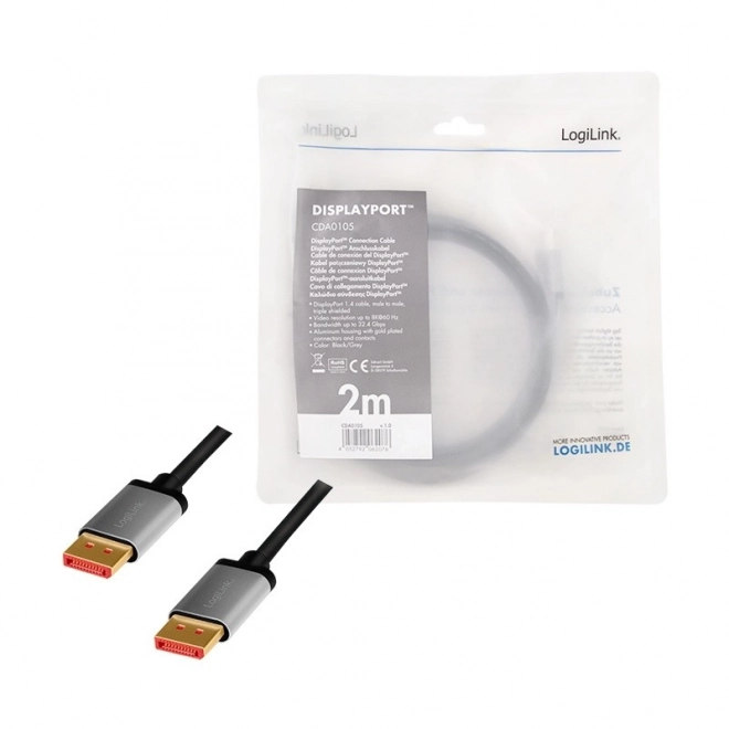 DisplayPort 8K/60 Hz, alumínium kábel DP/M a DP/M-hez – 2 m