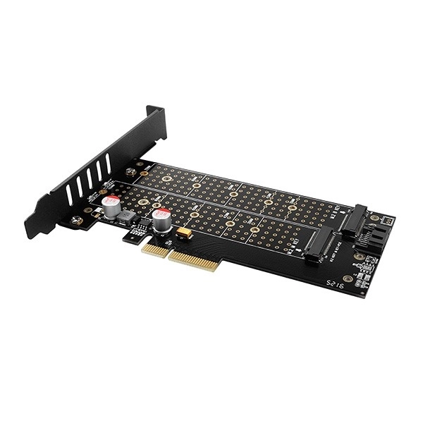 Adapter beépített PCIe x4 to M.2 NVMe M-key + SATA B-key hűtőventilátor