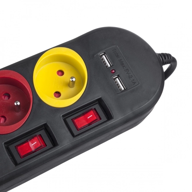Fekete elosztókapcsolós 4 aljzat + 2 USB Maclean Energy