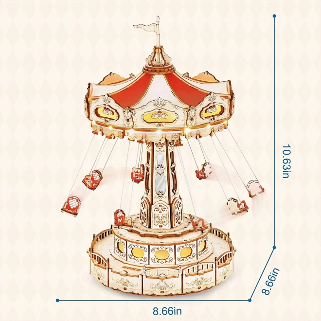 Rokr világító 3D fa puzzle zenélő doboz: Láncos körhinta
