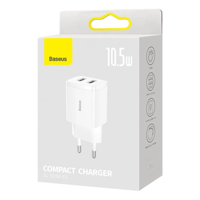 Kompakt gyorstöltő 10,5W, 2x USB - Fehér