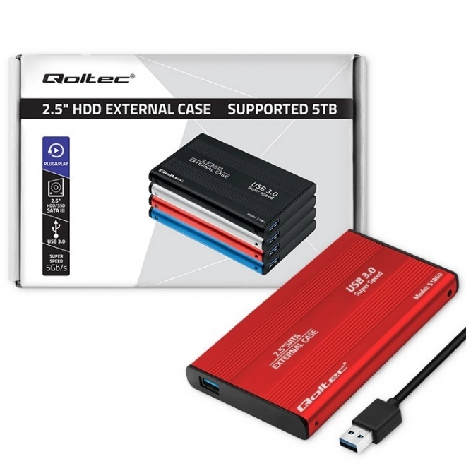 Külső burkolat 2.5" HDD/SSD SATA3 lemezekhez, USB 3.0, piros