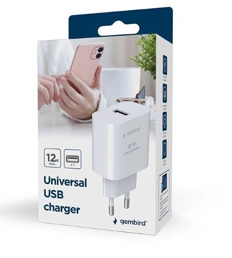 Univerzális USB töltő, 2,4 A fehér