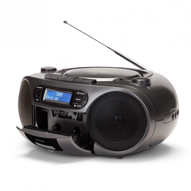 Hordozható BOOMBOX rádió és zenelejátszó DAB+ CD/MP3/USB/TAPE/BT