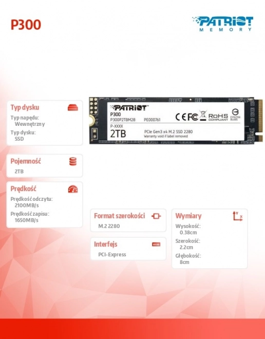 P300 2TB M.2 SSD ssd, PCIe Gen 3 x4