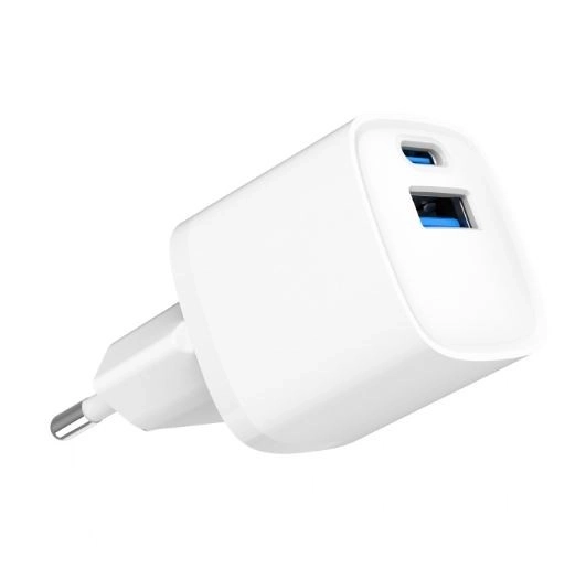 Fehér mini USB-A USB-C töltő 20W PD QC3.0