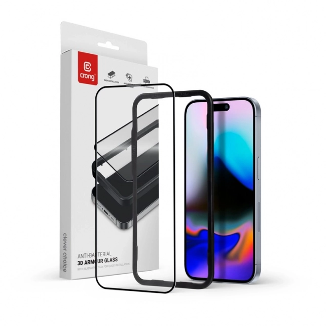 Antibakteriális 3D páncélozott üveg - edzett 9H Full Glue az iPhone 16 készülékhez + beépítőkeret – IPhone 16 Pro