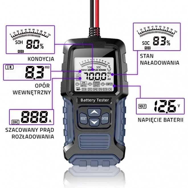 Digitális akkumulátortesztelő LCD kijelzővel 12V/24V 3Ah-400Ah