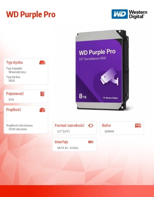 WD Purple Pro 8TB megfigyelési merevlemez