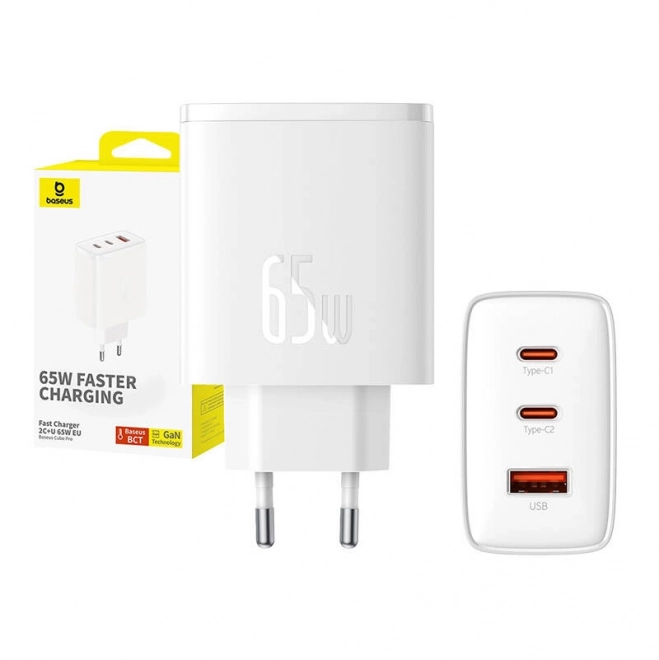 Baseus os-cube pro gyors töltő 2xusb-c + usb, 65w fehér