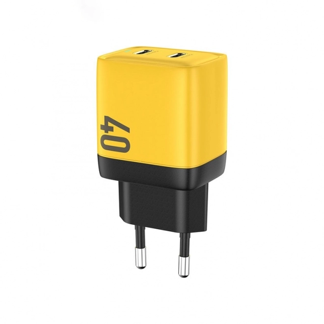 Hálózati töltő 2x USB-C Szuper Gyors Töltő GaN 40W sárga