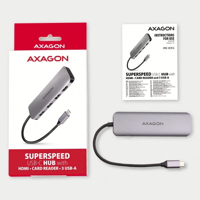 Axagon 5 az 1-ben többportos USB hub HDMI-vel és kártyaolvasóval