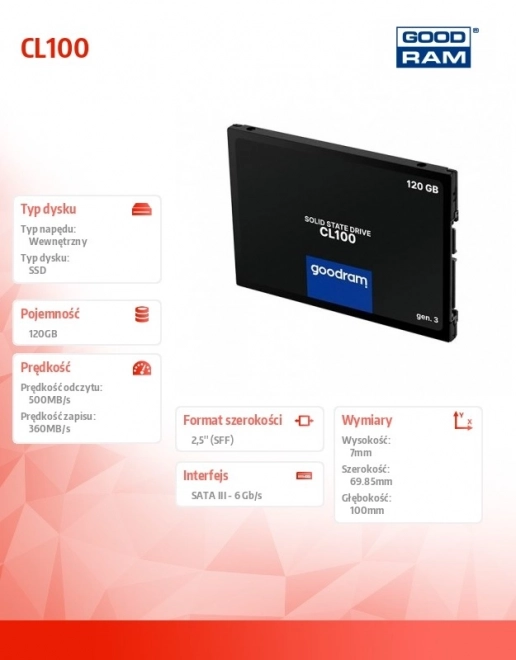 SSD meghajtó CL100 3. generáció 120GB SATA III 2,5