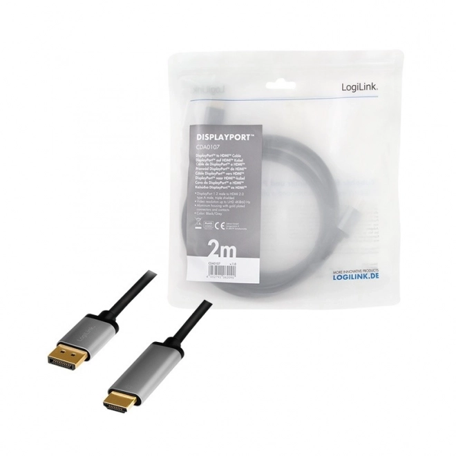4K HDMI DisplayPort Alumínium Kábel - 2m