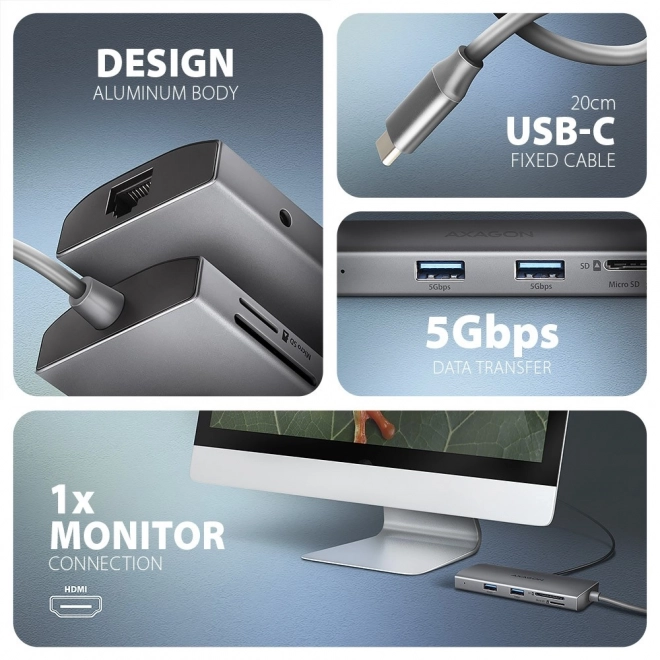 Multifunkciós USB-C HUB 9in1 - AXAGON