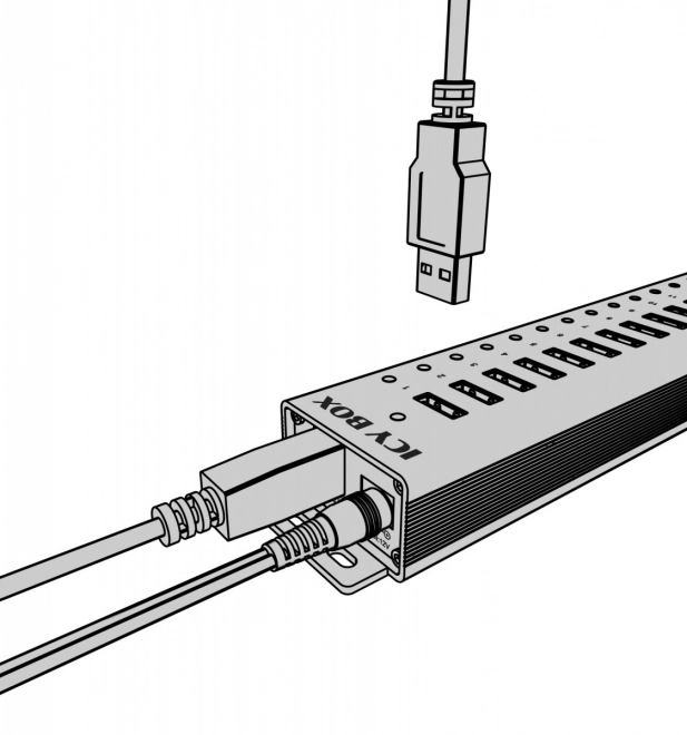 Usb hub 16+1 port, alumínium ház, USB 3.2 Gen 1, 96 Watt adapter