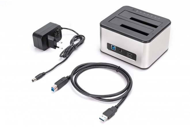 Usb 3.0 szupergyors dokkoló állomás 2x ssd/hdd 2.5/3.5" sata iii max.2x20tb klónozó funkcióval