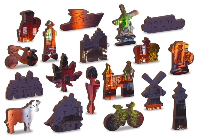 Fa puzzle Éjszakai Amszterdam egyedülálló darabokkal
