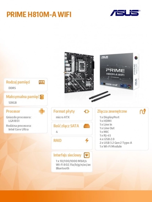Alaplap ASUS PRIME H810M-A WiFi mATX USB-C-vel és DDR5-tel