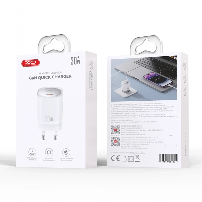 Hálózati gyorstöltő XO 30W GaN USB-C