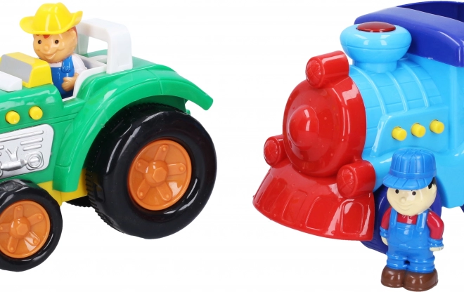 Fény- és hanghatású vonat és traktor játék