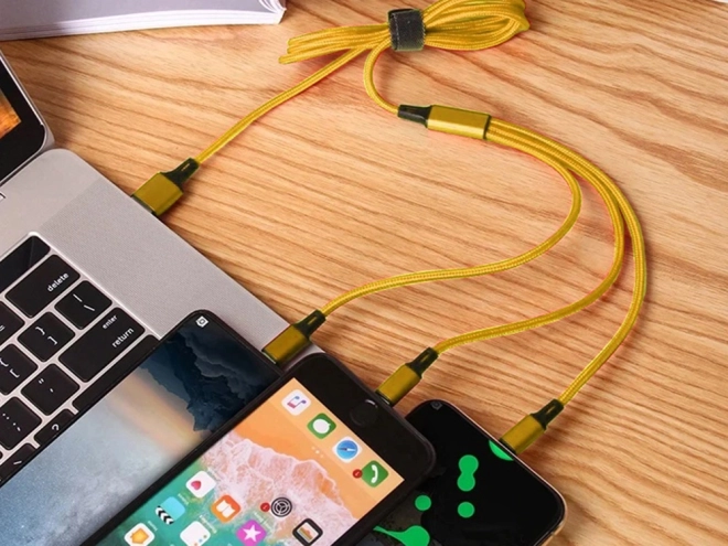 3in1 usb kábel telefonhoz villám kábel iphone micro usb type-c 1.2 m – Sárga