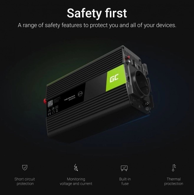 Hordozható feszültségátalakító Green Cell 12V-ról 230V-ra 1000W/2000W