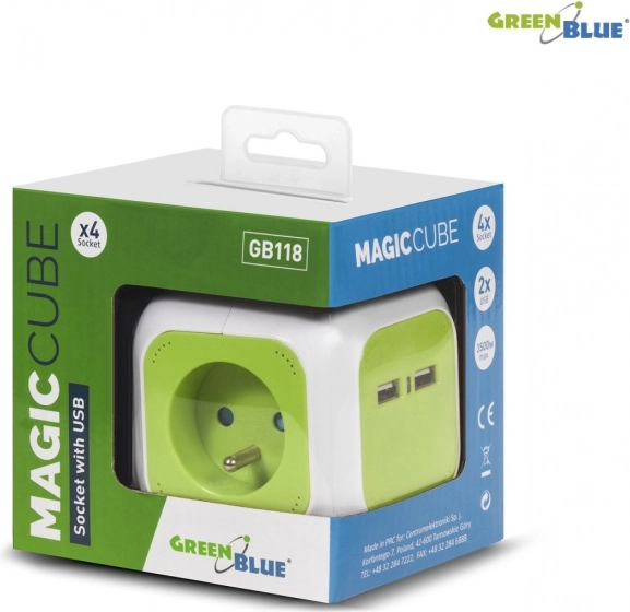 MagicCube hosszabbító elosztó USB-vel, 4 aljzat, 1,4m