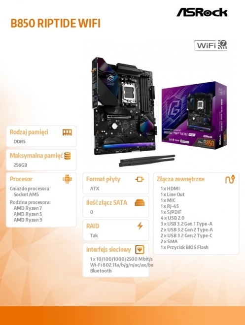 Phantom Gaming B850 Riptide Alaplap WiFi-vel