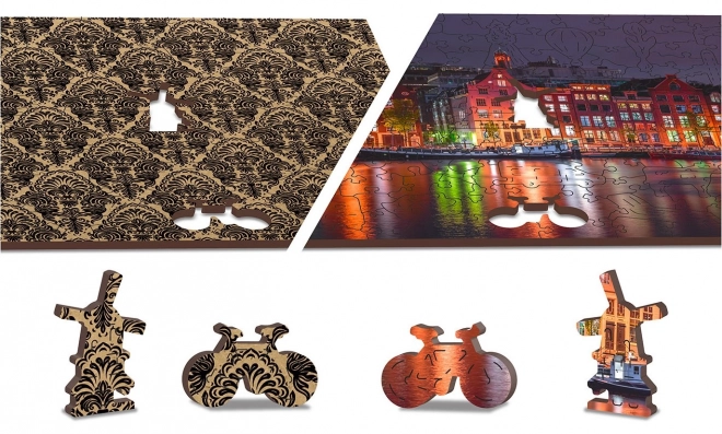 Fa puzzle Éjszakai Amszterdam egyedülálló darabokkal