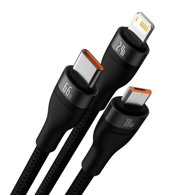 baseus flash ii 3 az 1-ben kábel usb-c, micro usb és lightning csatlakozóval, fekete, 1,2 m