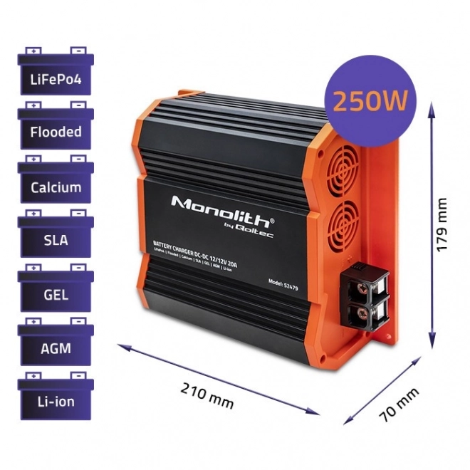 Monolith DC-DC töltő LiFePO4 AGM akkumulátorokhoz 12V-12V