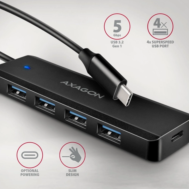 Axagon 4 portos USB hub utazáshoz 5Gbps sebességgel