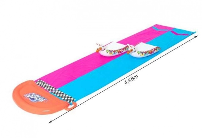 dupla vizes csúszda lama verseny 4,88m – Rózsaszín-kék matracokkal