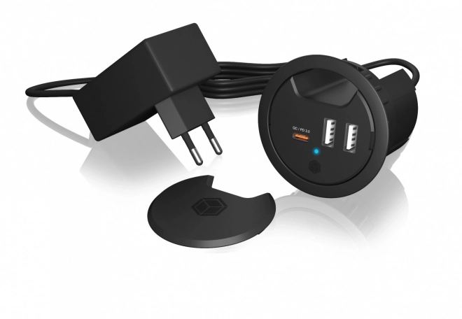 3 portos asztali töltő 2x USB-A-val és 1x USB-C-vel, 60 mm-es lyukhoz