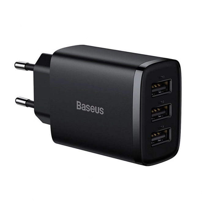 Baseus kompakt gyors töltő 3x USB, 17W fekete