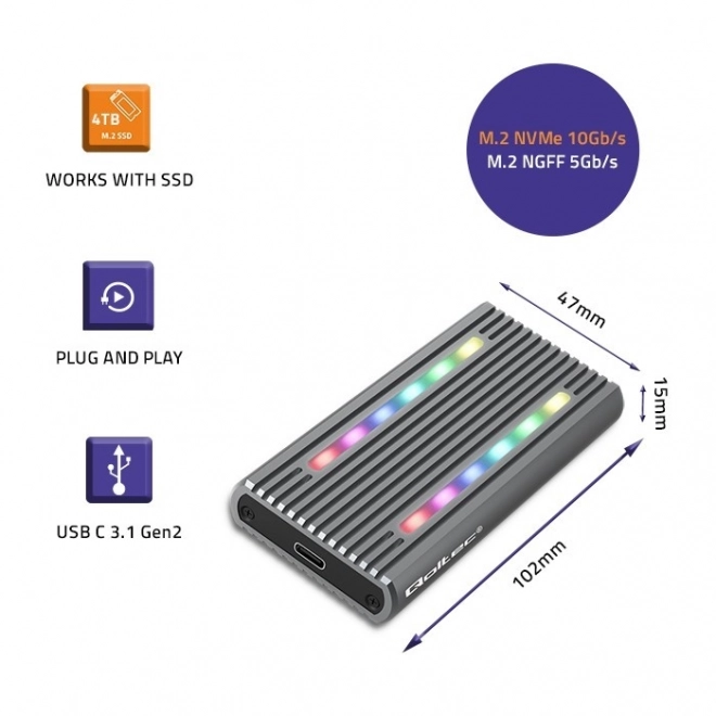 Külső ház M.2 SSD-hez RGB LED-el