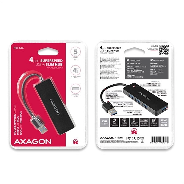 Négyszámos AXAGON USB Hub vezetékes csatlakozással