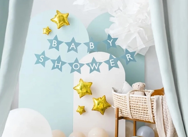 Baby shower kék csillag alakú banner