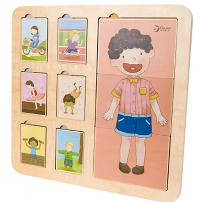 Társas fa puzzle emberi test/sport fóliában 30x30cm 12m+