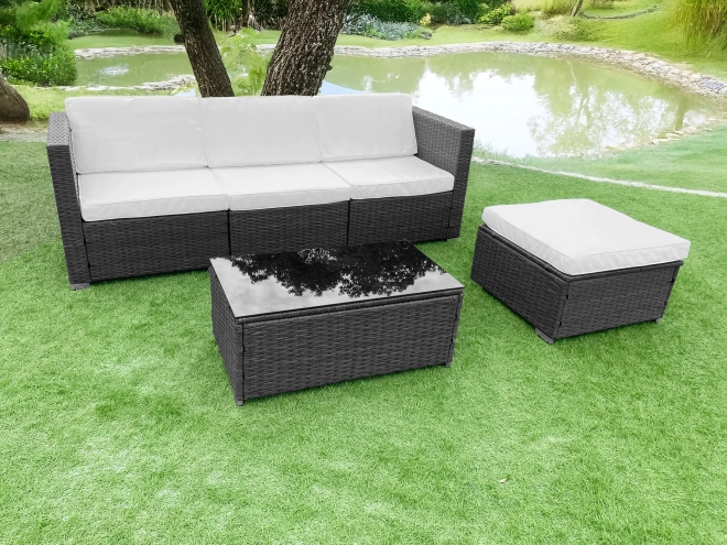 Rattan kerti ülőgarnitúra moduláris sarokkanapéval és szürke asztallal MultiGarden