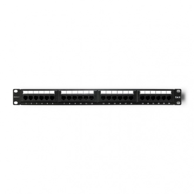 24 portos fekete patch panel RACK kategória 6 UTP