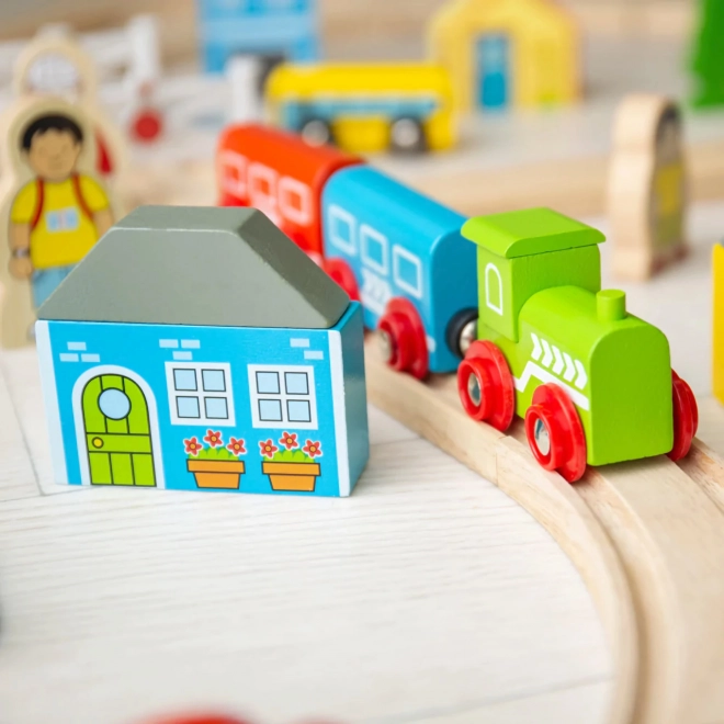 Bigjigs Rail fa vonatkészlet város és falu 91 darab