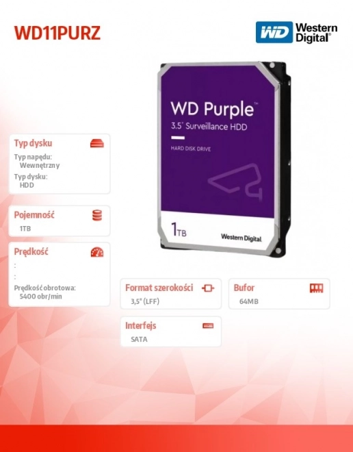 WD Purple 1TB 3.5 hüvelykes megfigyelő merevlemez