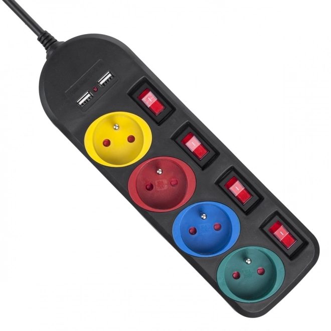 Fekete elosztókapcsolós 4 aljzat + 2 USB Maclean Energy